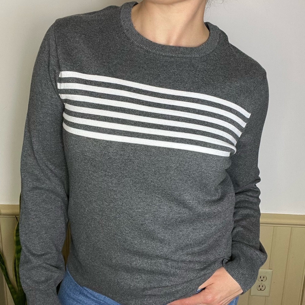 J.Crew Gray Striped Sweater 100% Cotton Soft Lightweight Unisex Women’s Sz M - Picture 4 of 9